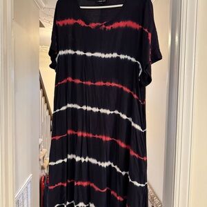 Lane Bryant Tie-Dye Blue and Red Midi Dress